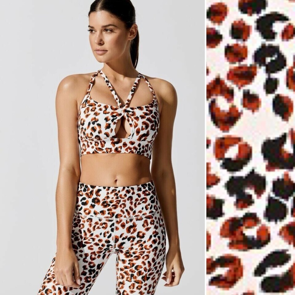 Varley Fountain Cut Out Sports Bra  + Leggings Set in Buckthorne Cheetah NWT - Picture 2 of 10
